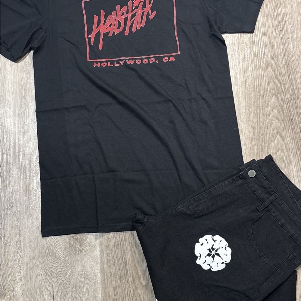 Black Graphic T-Shirt and Shorts Set